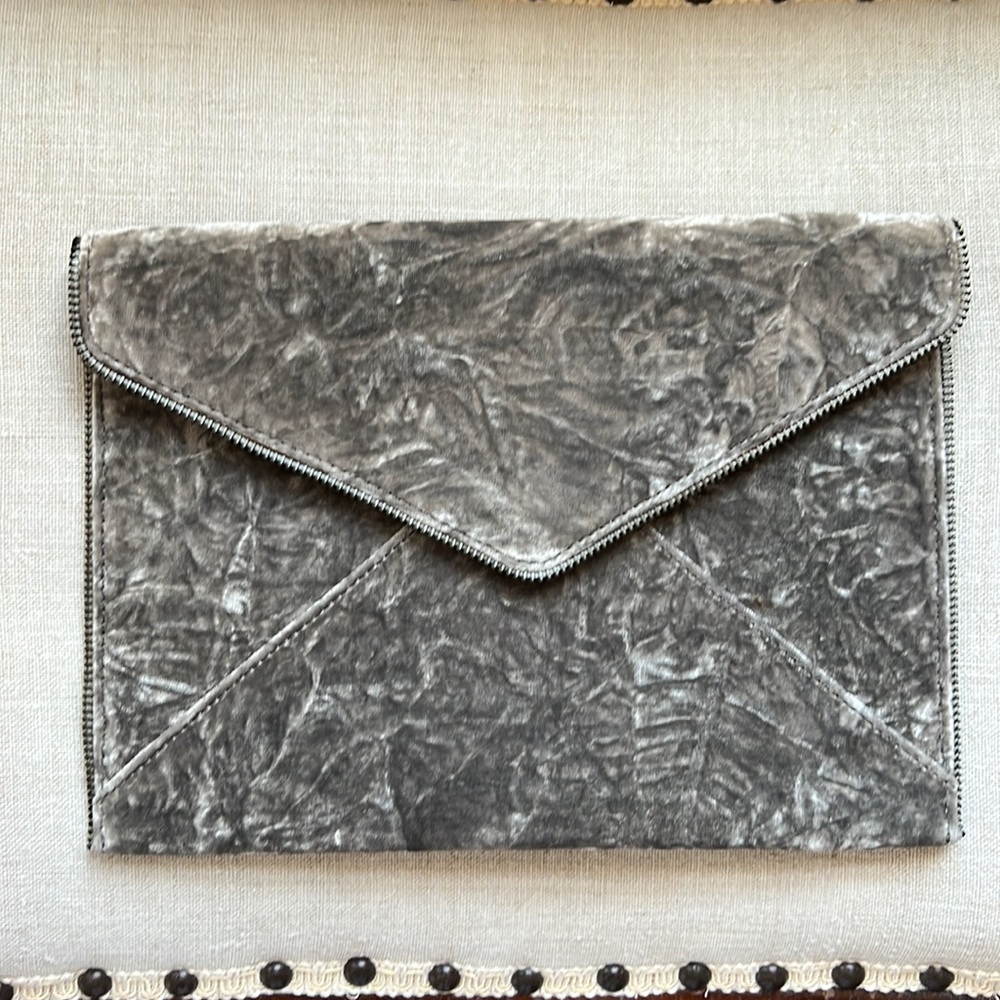 Crushed silver velvet envelope clutch by Rebecca Minkoff